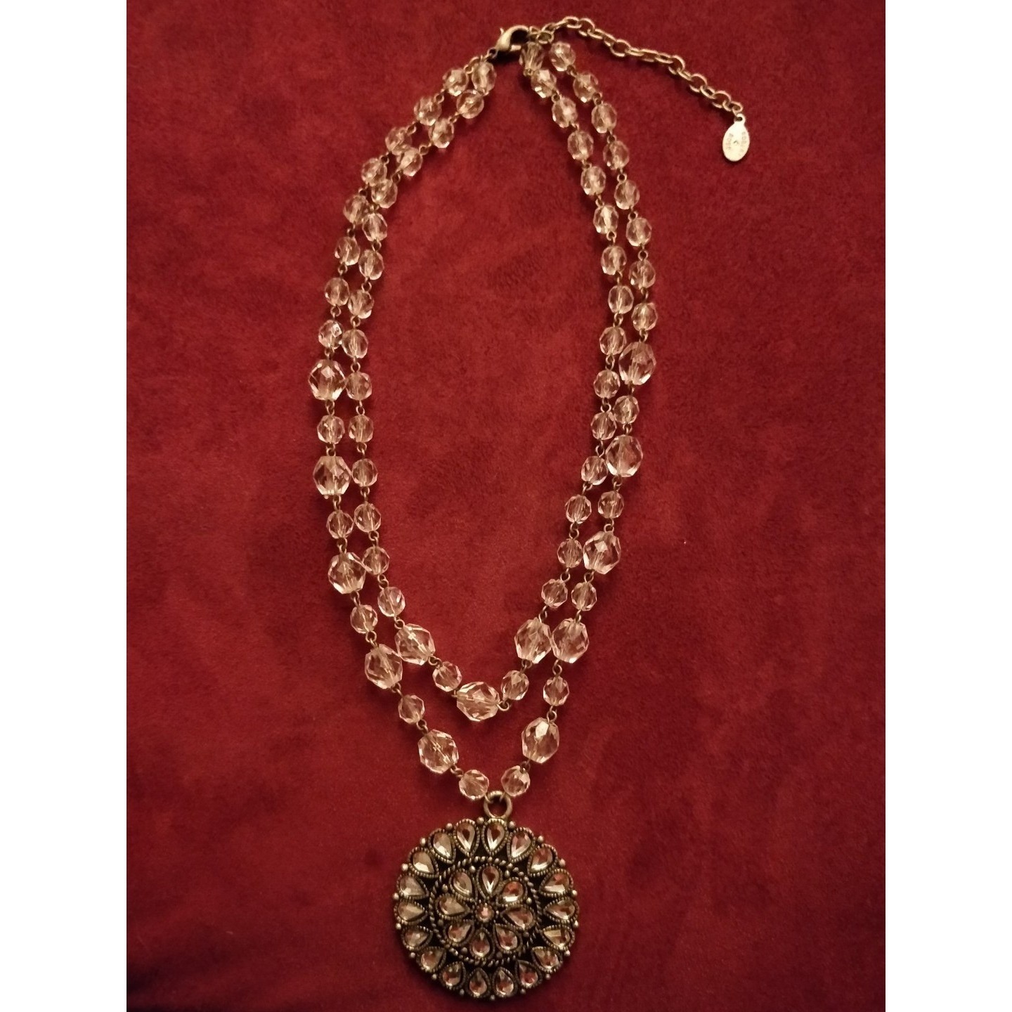 Robert Rose New Clear Beaded Rhinestone Pendant Necklace Double Chain Dressy 22$